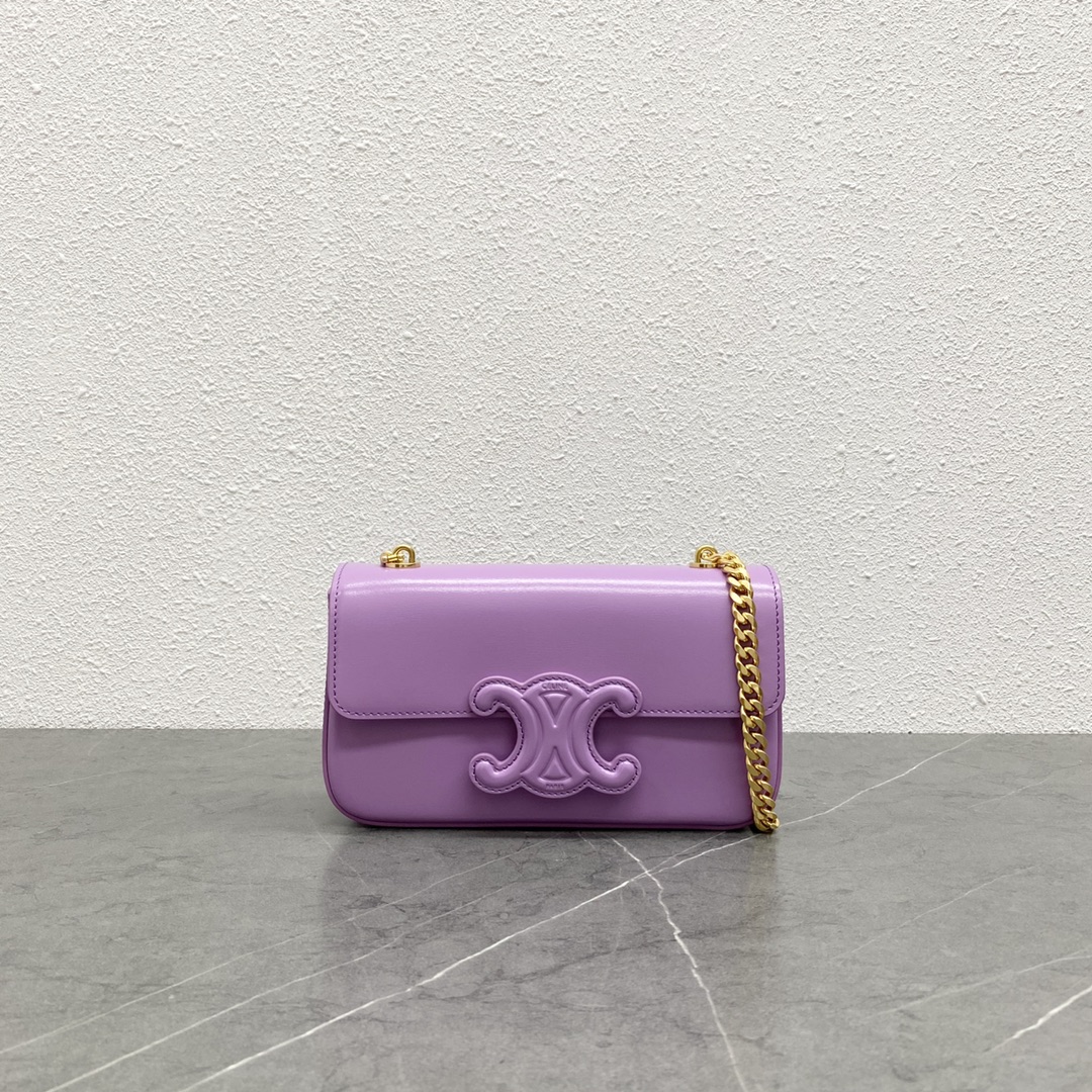 Celine Chain Shoulder Bag Cuir Triomphe In Shiny Calfskin Lilac Purple 199243